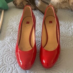 Red Patent Round-Toe Pumps